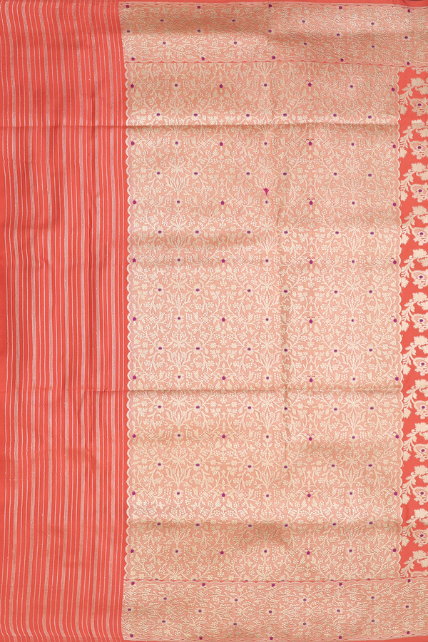 Banarasi Silk Saree In Orange With Floral Design
