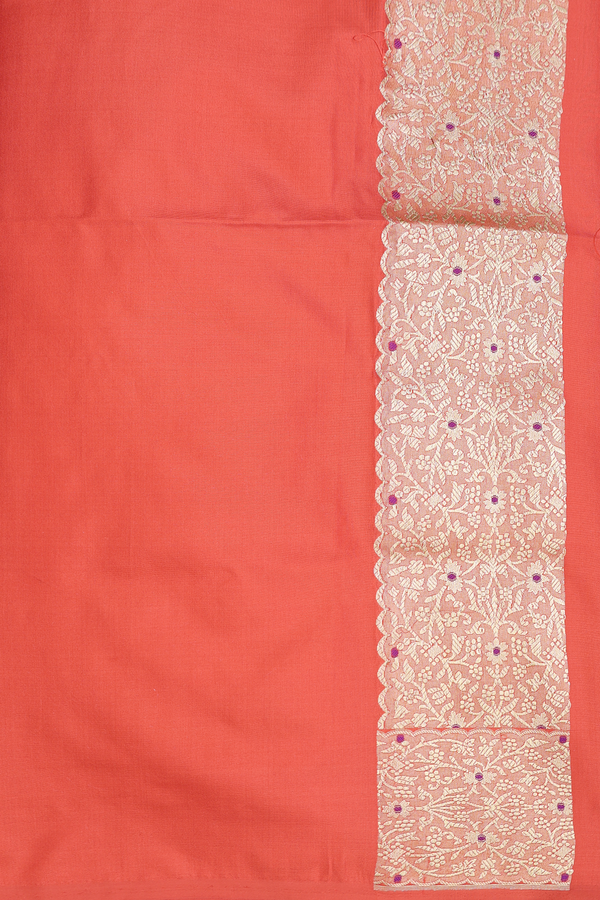 Banarasi Silk Saree In Orange With Floral Design