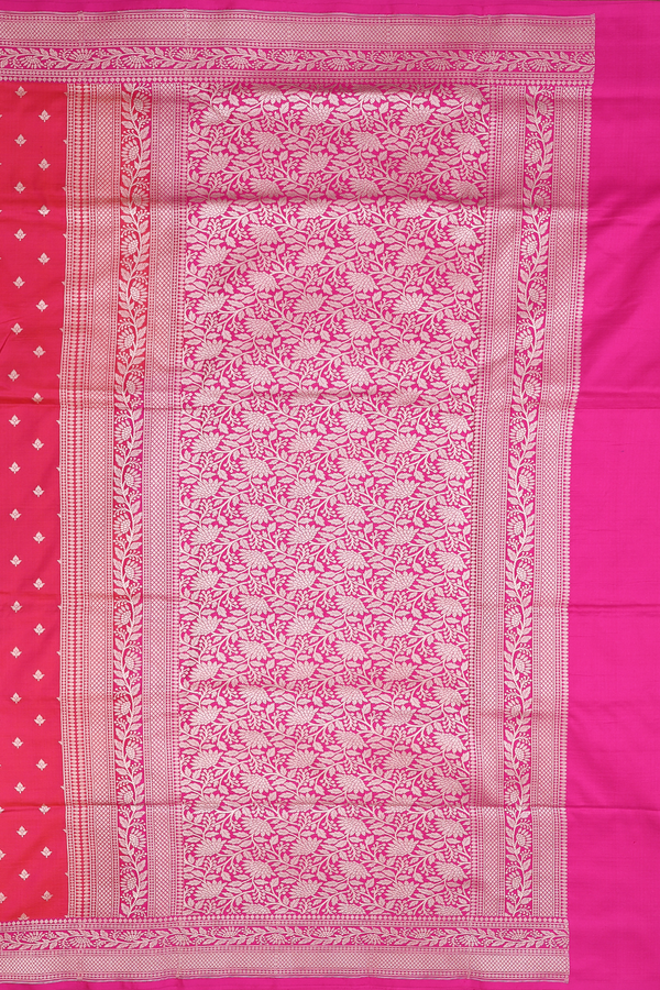 Banarasi Silk Saree In Rani Pink With Floral Buttas