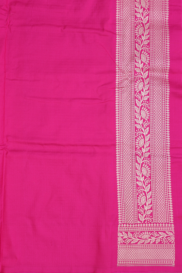 Banarasi Silk Saree In Rani Pink With Floral Buttas