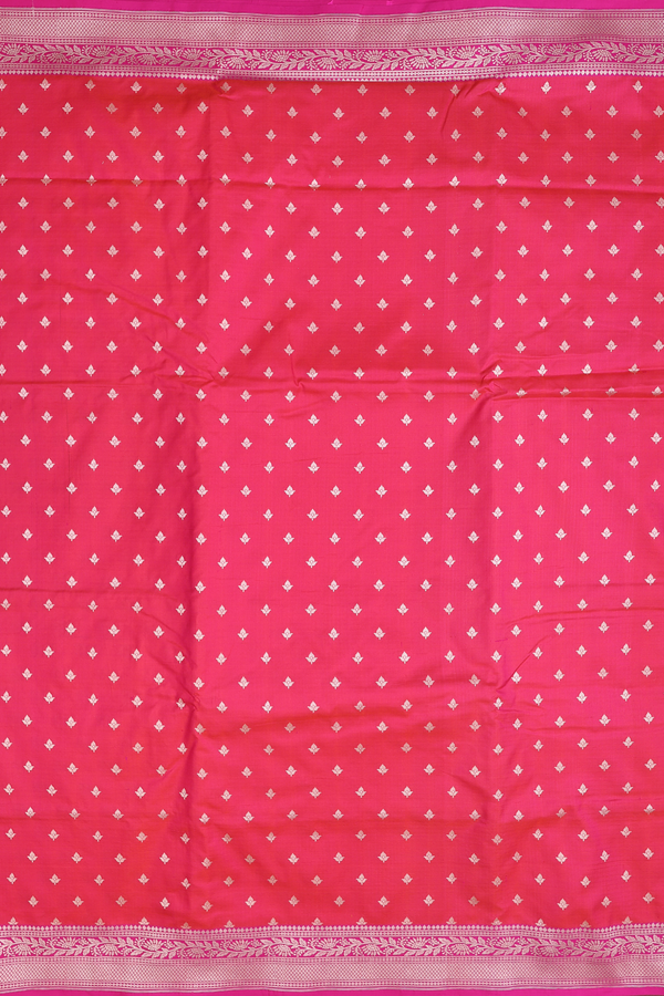 Banarasi Silk Saree In Rani Pink With Floral Buttas