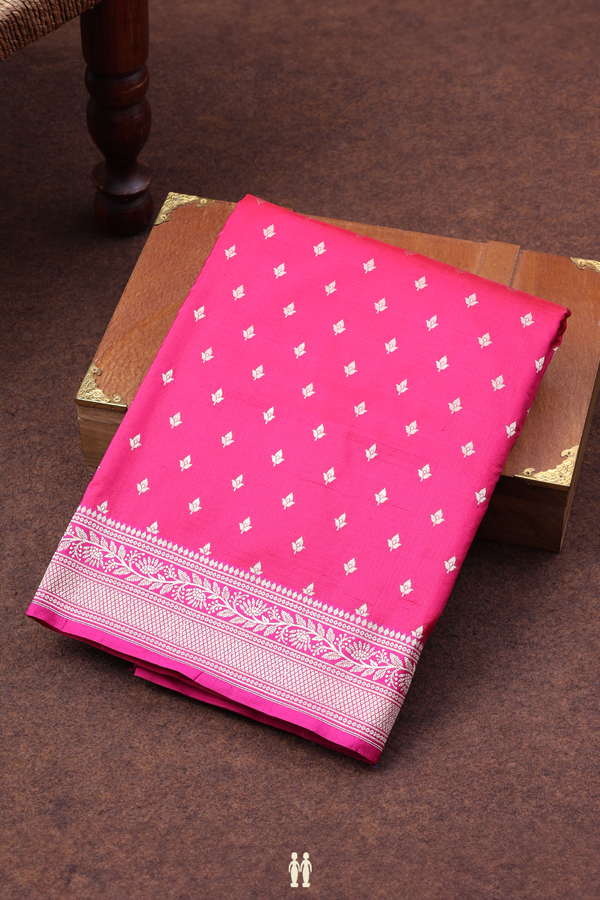 Banarasi Silk Saree In Rani Pink With Floral Buttis