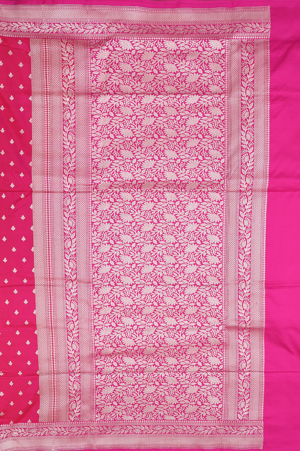 Banarasi Silk Saree In Rani Pink With Floral Buttis
