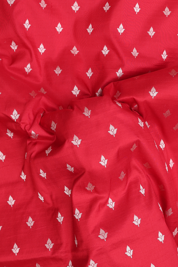Banarasi Silk Saree In Scarlet Red With Floral Buttis