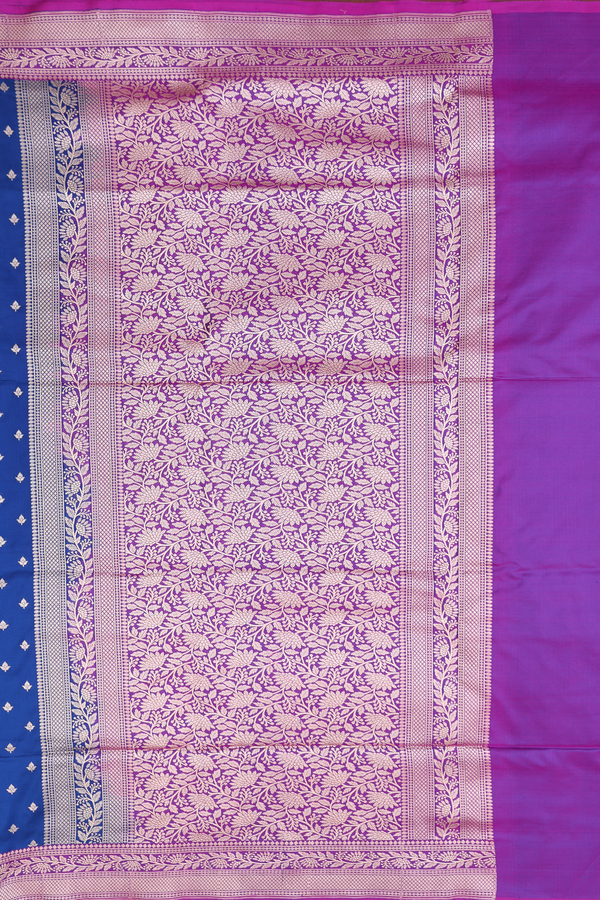 Banarasi Silk Saree In Cobalt Blue With Floral Buttis