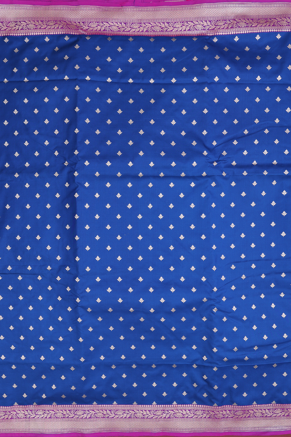 Banarasi Silk Saree In Cobalt Blue With Floral Buttis