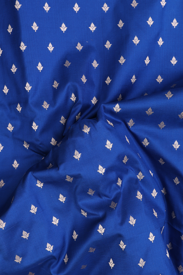 Banarasi Silk Saree In Cobalt Blue With Floral Buttis