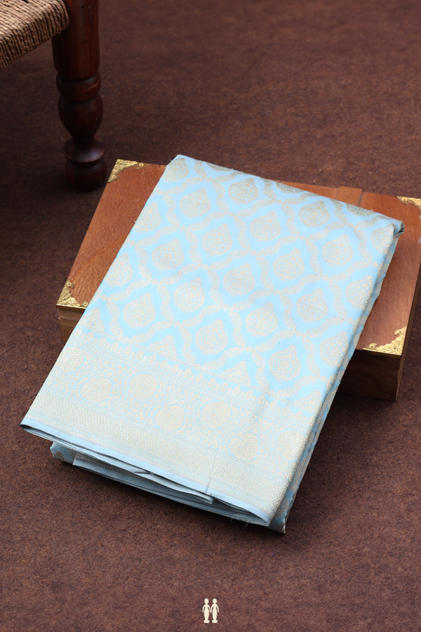 Banarasi Silk Saree In Pastel Blue With Ogee Design