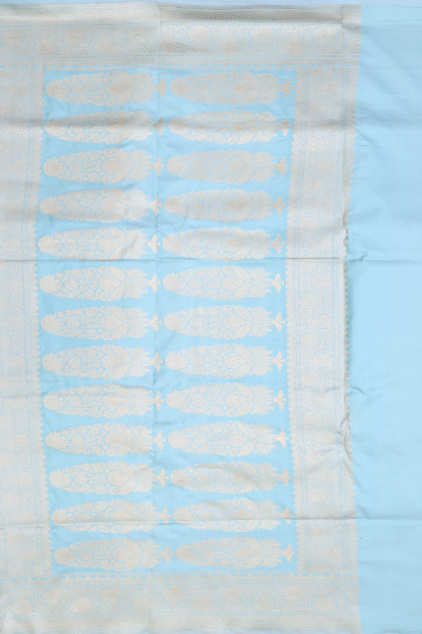 Banarasi Silk Saree In Pastel Blue With Ogee Design