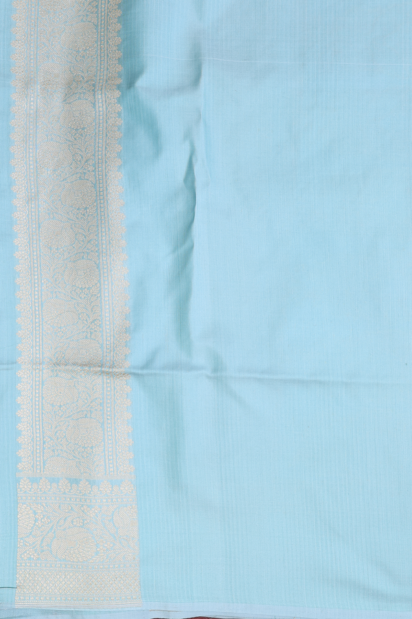 Banarasi Silk Saree In Pastel Blue With Ogee Design