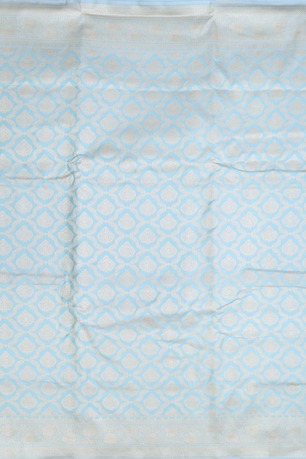 Banarasi Silk Saree In Pastel Blue With Ogee Design
