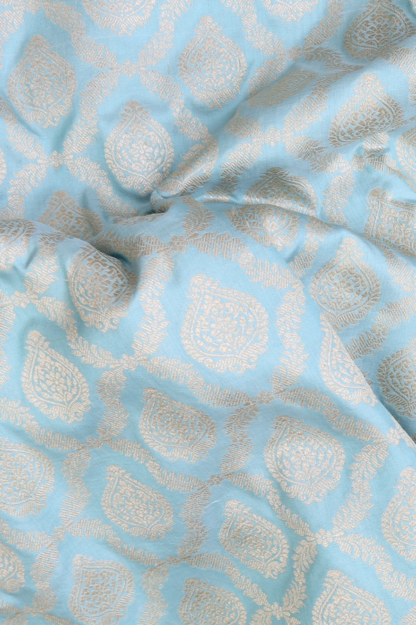 Banarasi Silk Saree In Pastel Blue With Ogee Design
