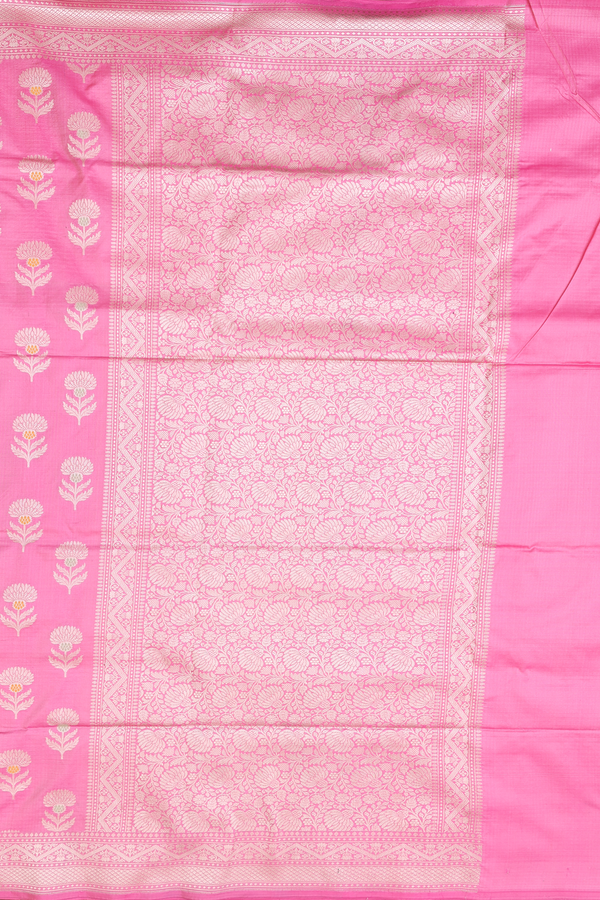Banarasi Silk Saree In Lotus Pink With Floral Buttas