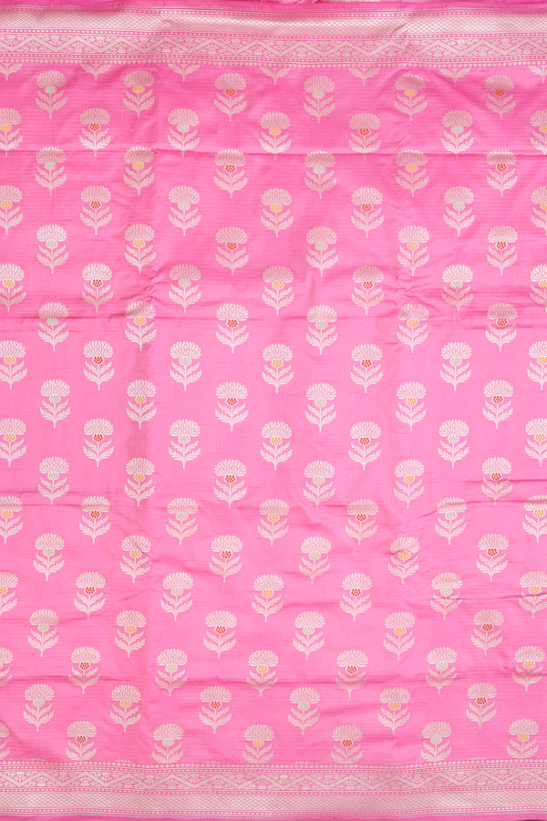 Banarasi Silk Saree In Lotus Pink With Floral Buttas