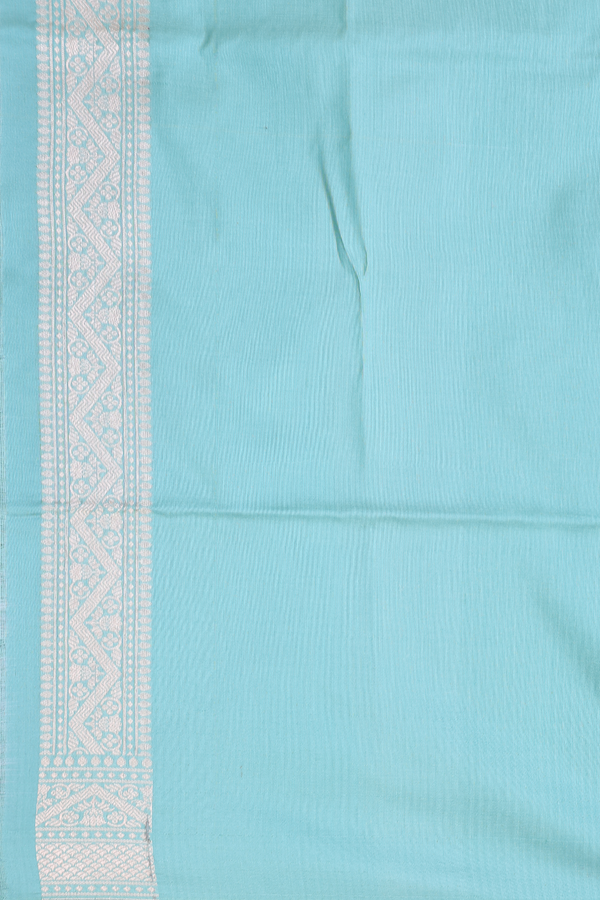 Banarasi Silk Saree In Tiffany Blue With Floral Buttas