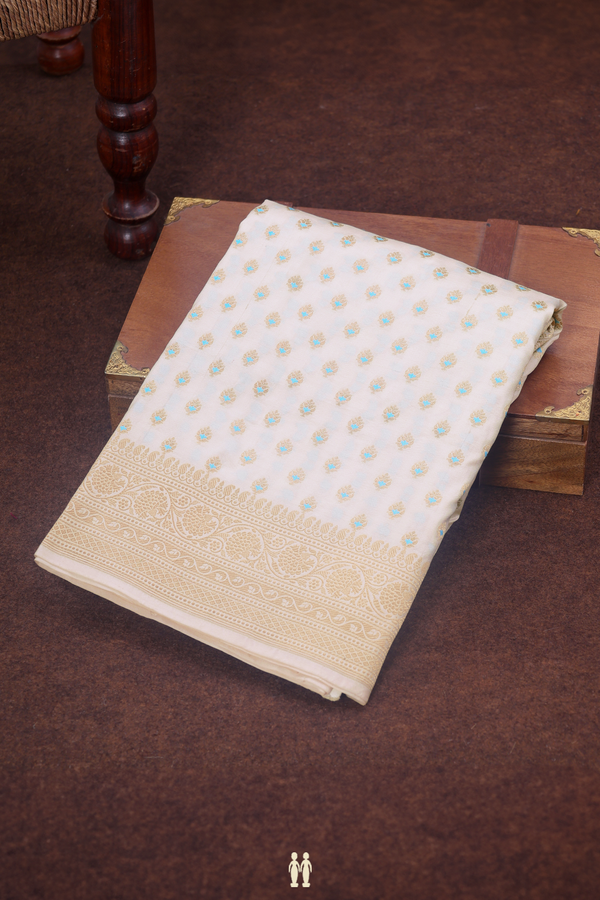 Banarasi Silk Saree In Off White With Zari Buttas