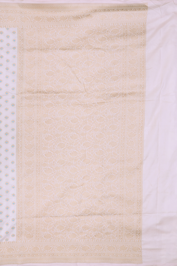 Banarasi Silk Saree In Off White With Zari Buttas