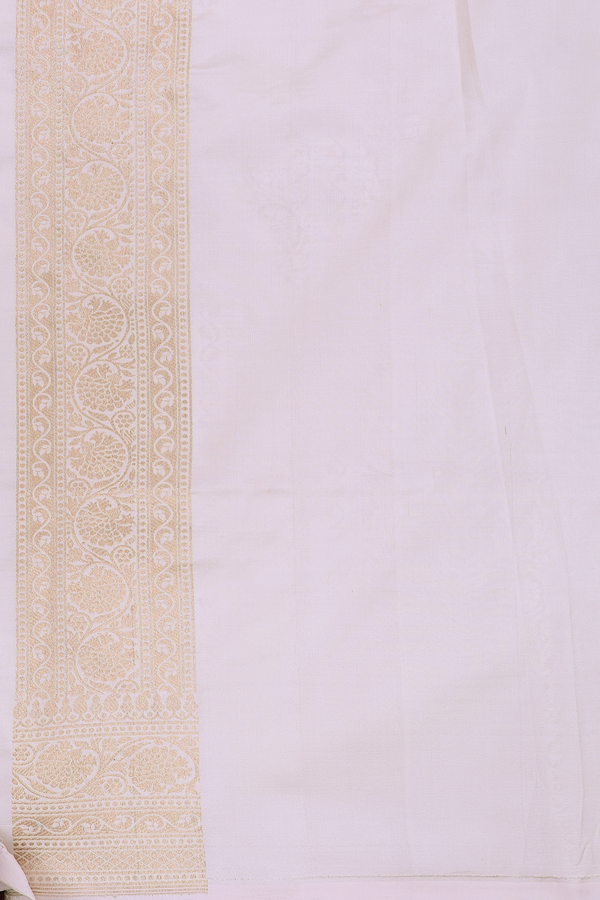 Banarasi Silk Saree In Off White With Zari Buttas