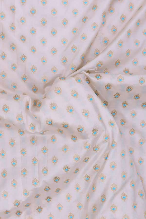 Banarasi Silk Saree In Off White With Zari Buttas