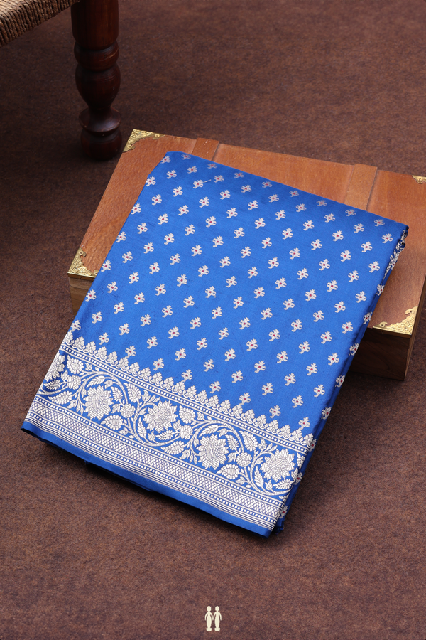 Banarasi Silk Saree In Royal Blue With Zari Buttas