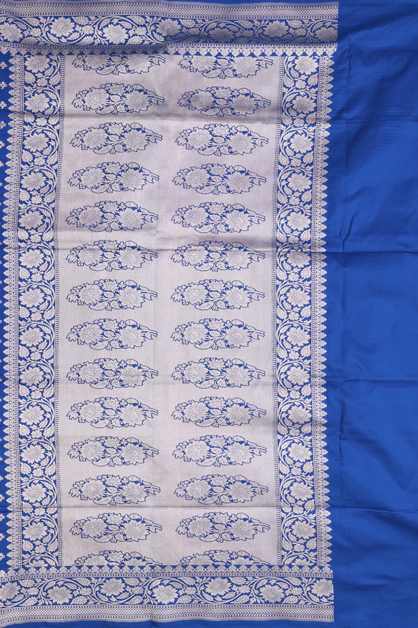 Banarasi Silk Saree In Royal Blue With Zari Buttas