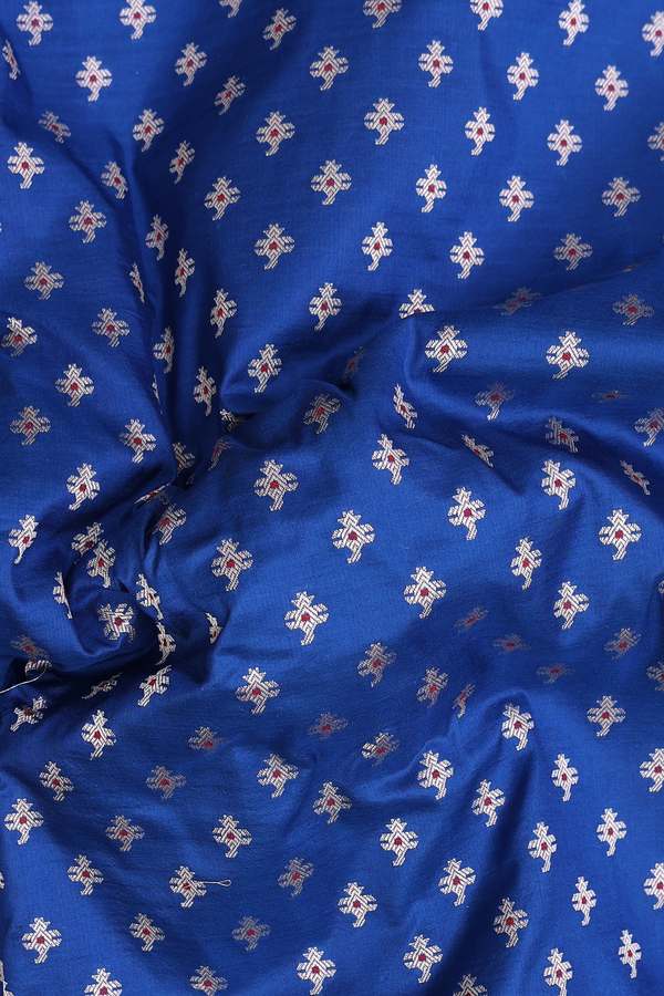Banarasi Silk Saree In Royal Blue With Zari Buttas