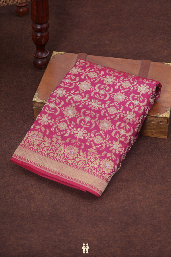 Banarasi Silk Saree In Mulberry With Floral Design