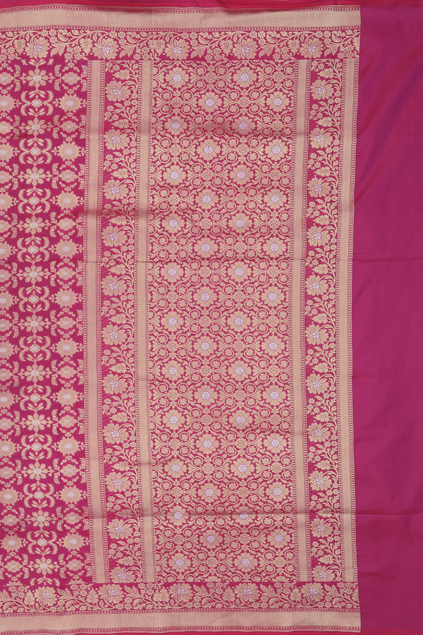 Banarasi Silk Saree In Mulberry With Floral Design