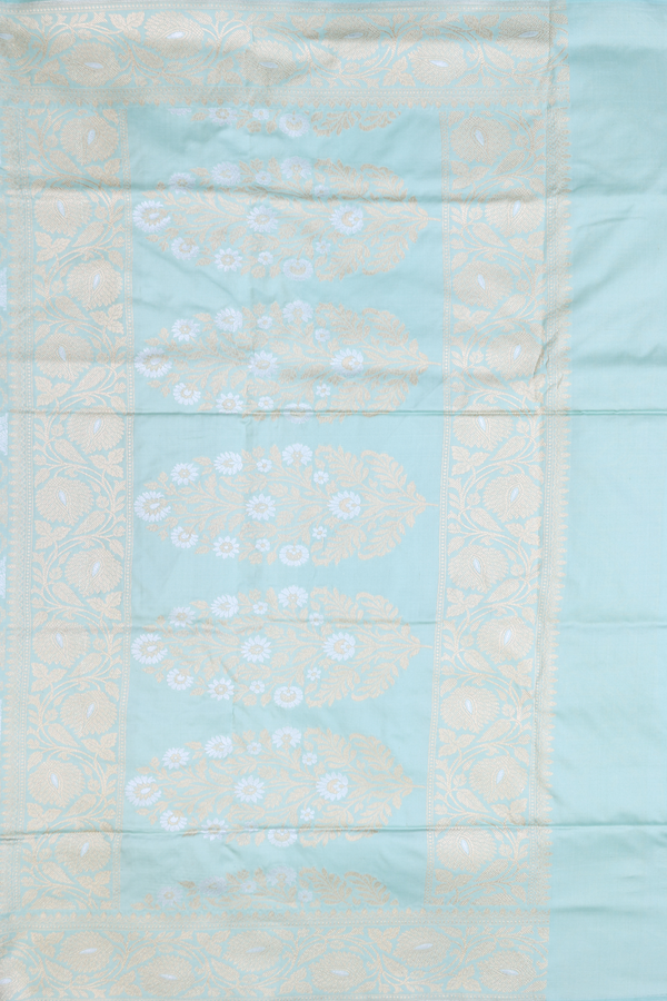Banarasi Silk Saree In Tiffany Blue With Ogee Design