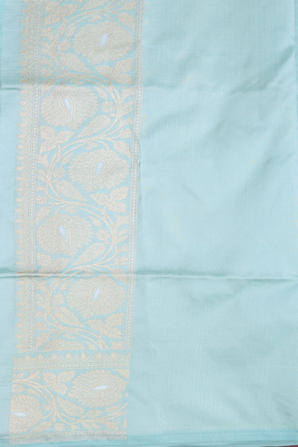 Banarasi Silk Saree In Tiffany Blue With Ogee Design