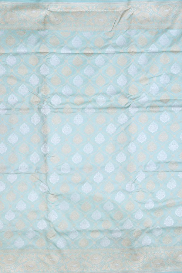 Banarasi Silk Saree In Tiffany Blue With Ogee Design