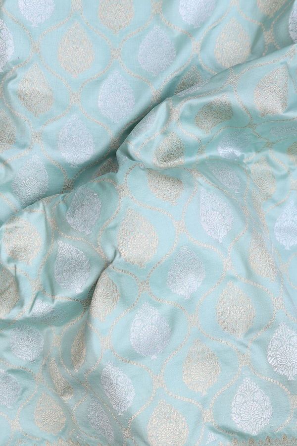 Banarasi Silk Saree In Tiffany Blue With Ogee Design