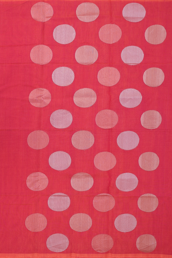 Kora Banarasi Cotton Saree In Coral Red With Circle Design