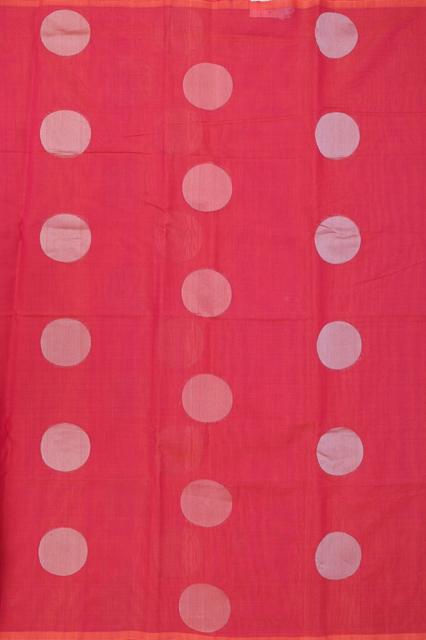 Kora Banarasi Cotton Saree In Coral Red With Circle Design