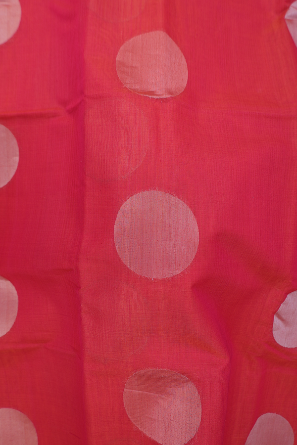Kora Banarasi Silk Saree In Coral Red With Circle Design