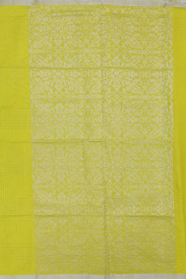 Kora Banarasi Silk Saree In Olive Yellow With Checks Design