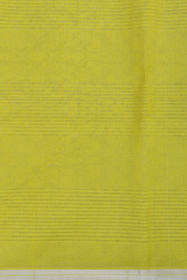 Kora Banarasi Silk Saree In Olive Yellow With Checks Design