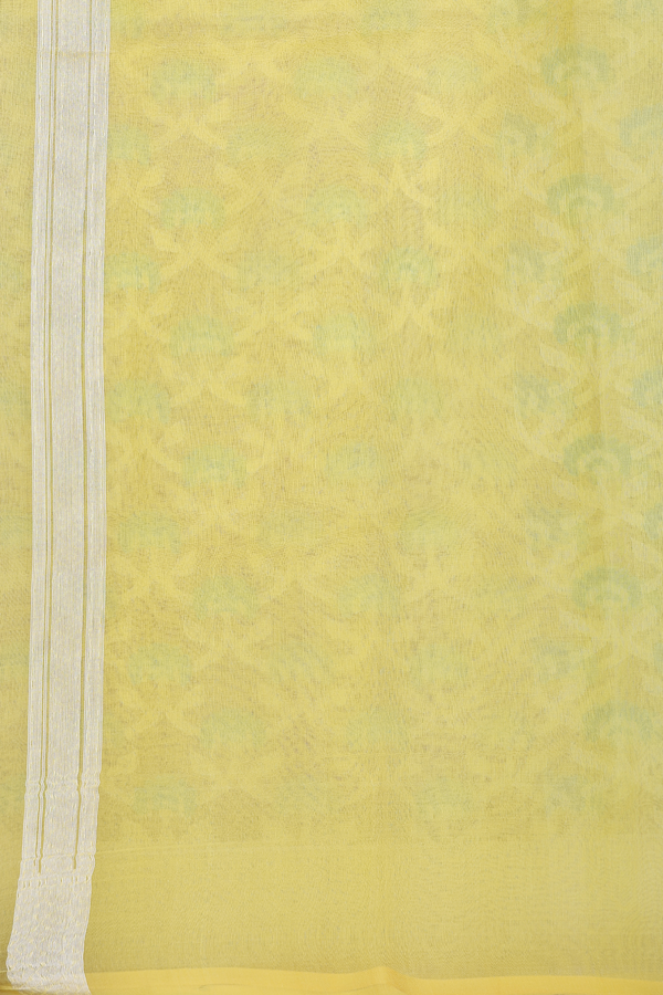 Kora Banarasi Silk Saree In Light Yellow With Floral Design