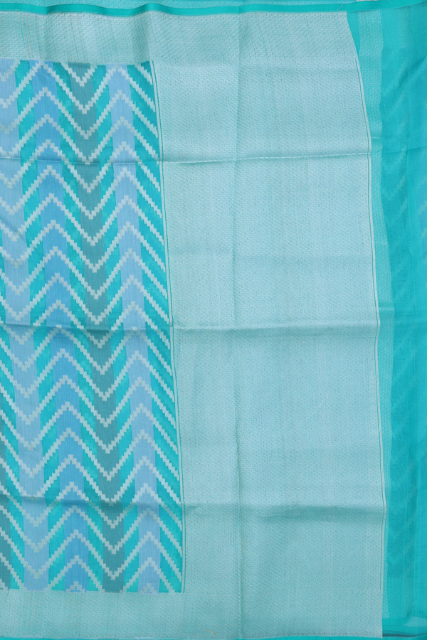 Kora Banarasi Silk Saree Green And Blue With Chevron Design
