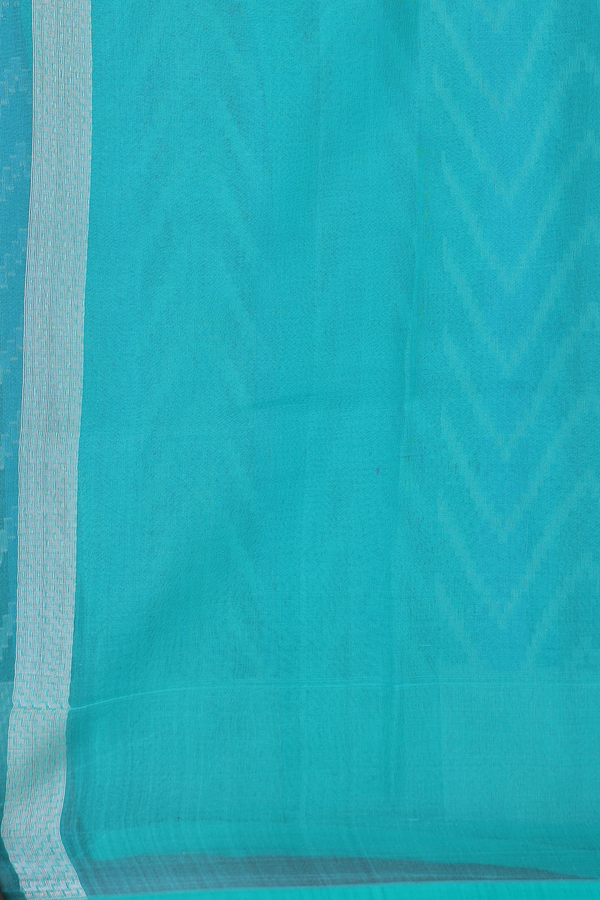 Kora Banarasi Silk Saree Green And Blue With Chevron Design