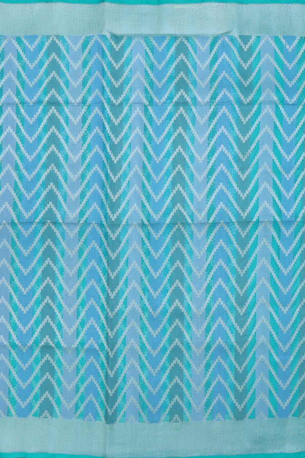 Kora Banarasi Silk Saree Green And Blue With Chevron Design