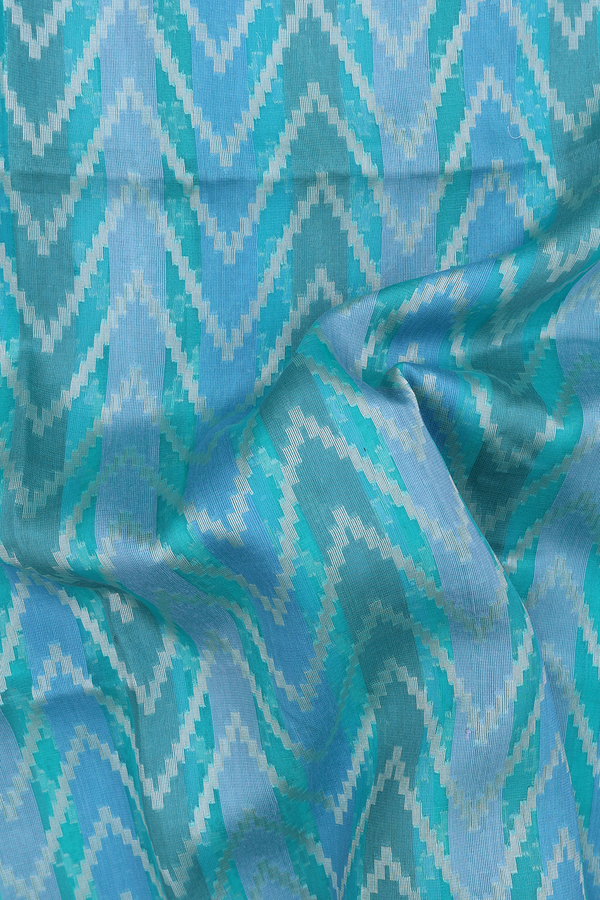 Kora Banarasi Silk Saree Green And Blue With Chevron Design