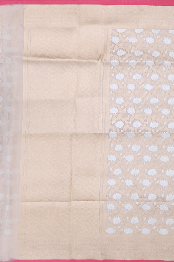 Kora Banarasi Silk Saree In Cream Color With Floral Design