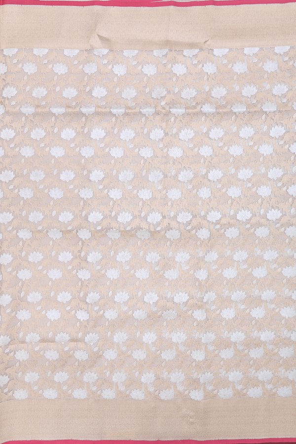 Kora Banarasi Silk Saree In Cream Color With Floral Design