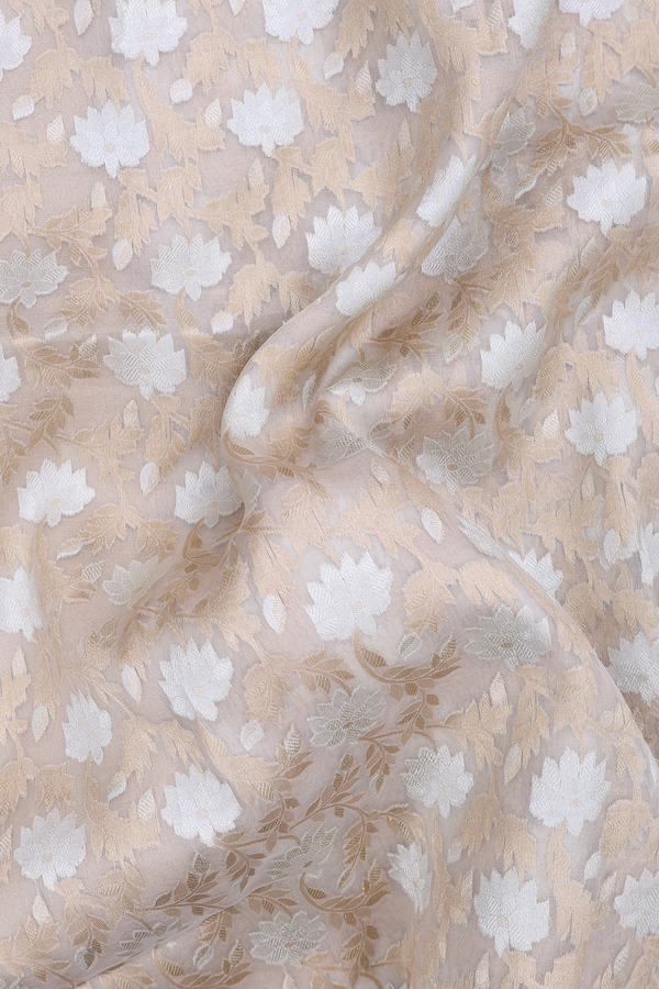 Kora Banarasi Silk Saree In Cream Color With Floral Design