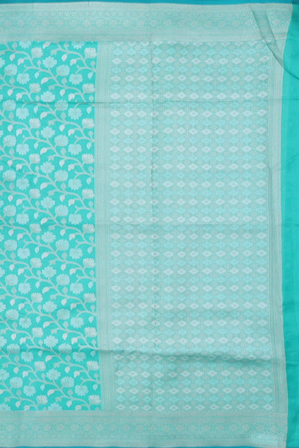 Kora Banarasi Silk Saree In Sea Green With Floral Design