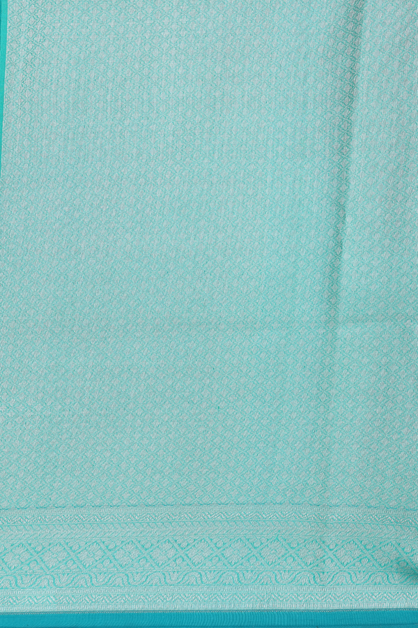 Kora Banarasi Silk Saree In Sea Green With Floral Design