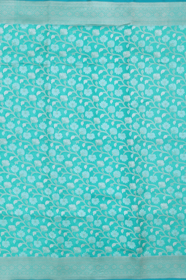 Kora Banarasi Silk Saree In Sea Green With Floral Design