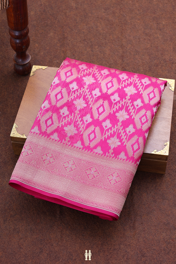 Kora Banarasi Silk Saree Dark Pink With Allover Design