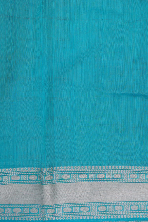 Kora Banarasi Silk Saree In Greenish Blue With Floral Buttas